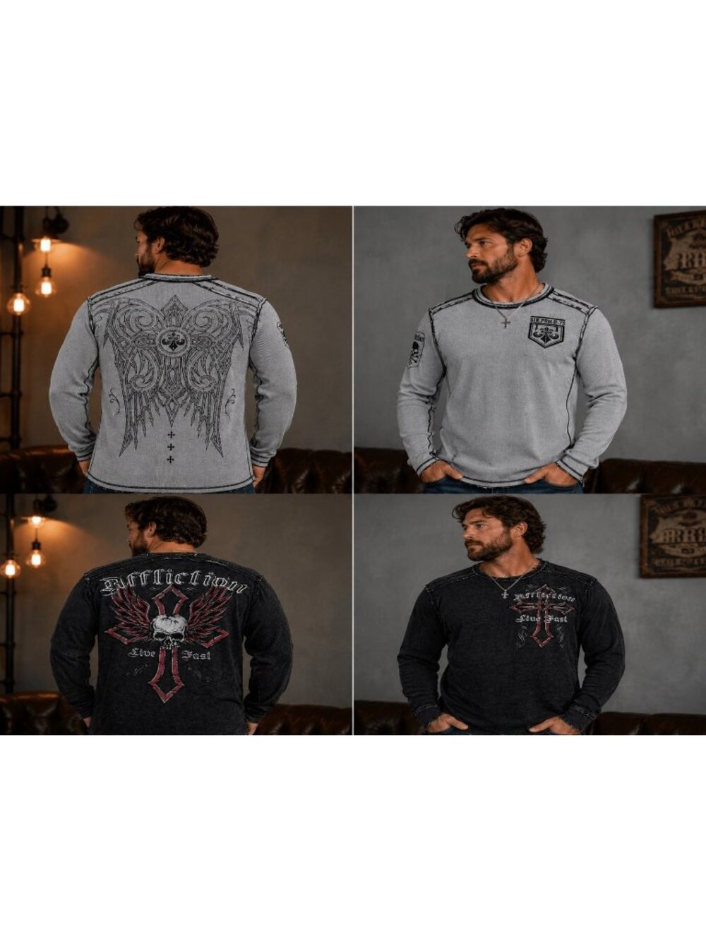 Affliction Y2K Thermal Waffle Knit Skull Cross Long Sleeve Shirt Men 2XL gothic